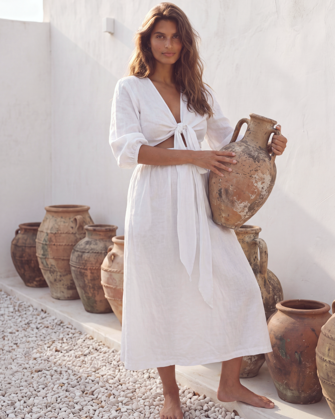 The Mama Set Linen Wrap Dress