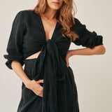 The Linen Wrap Dress - Black