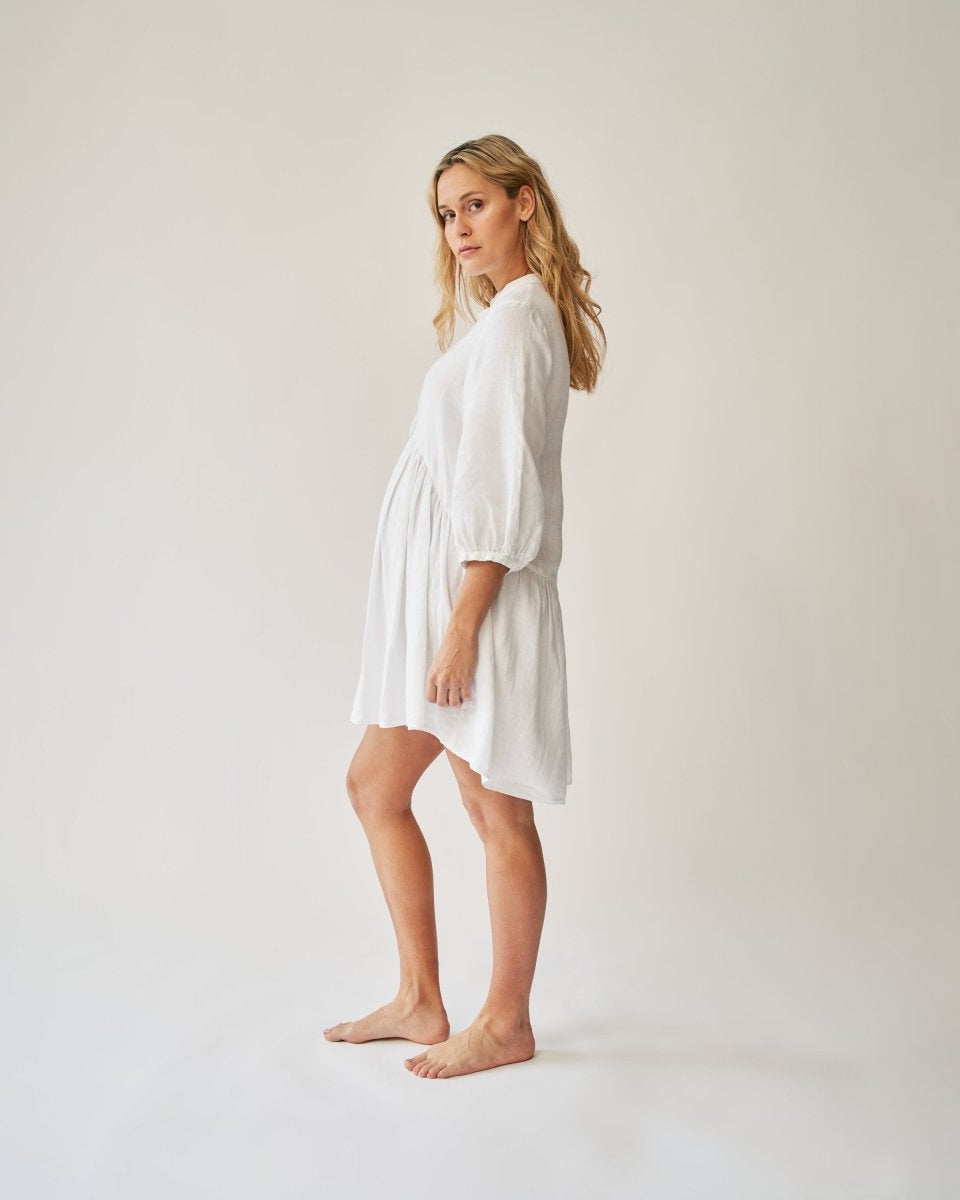 The Mama Set Linen Shirt Dress - White The Mama Set Linen Shirt Dress - White