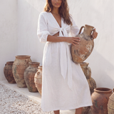 The Linen Wrap Dress - White