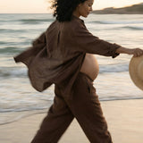 The Wide-Leg Linen Pant - Chocolate