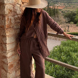 The Wide-Leg Linen Pant - Chocolate