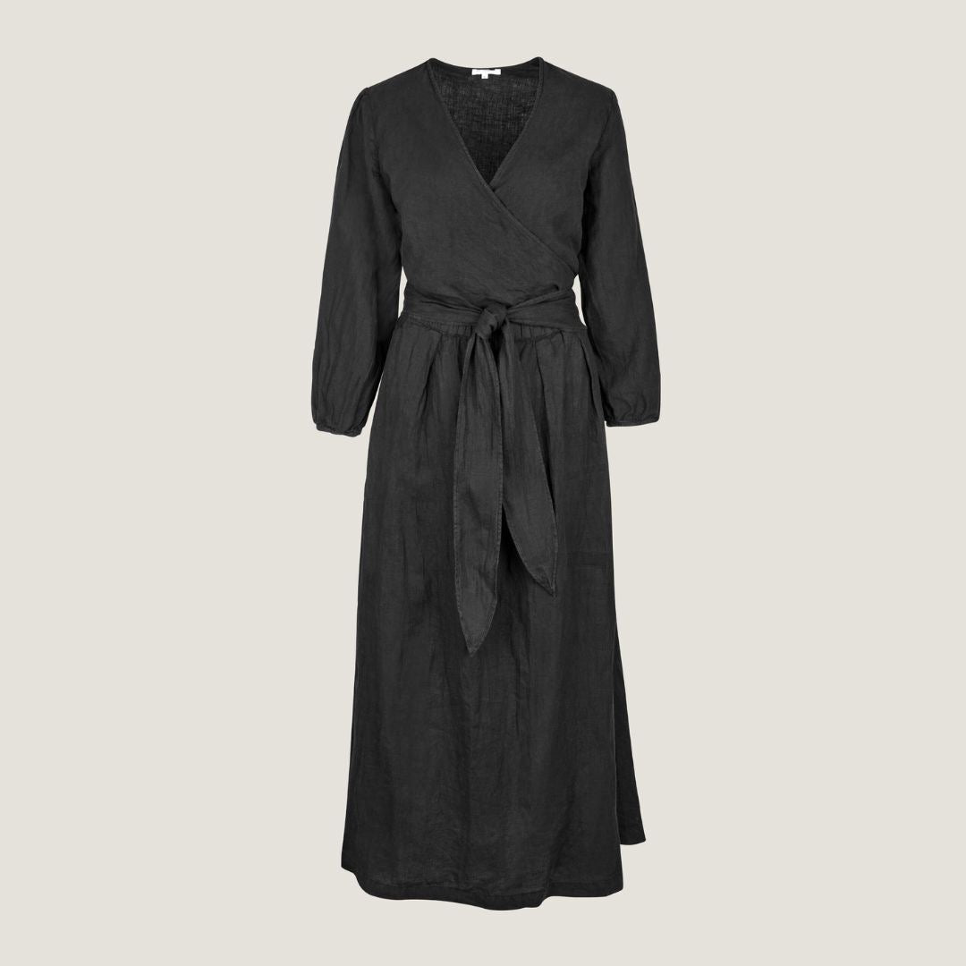 The Linen Wrap Dress - Black