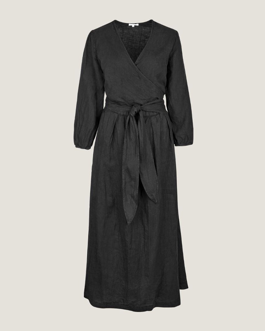 The Mama Set Linen Wrap Dress - Black The Mama Set Linen Wrap Dress - Black