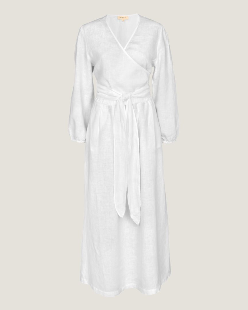 The Mama Set Linen Wrap Dress - White The Mama Set Linen Wrap Dress - White