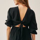 The Linen Wrap Dress - Black